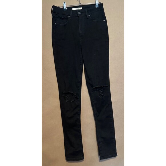 Levi's 721 Jeans Size 27 Womens High Rise Skinny Dark Wash Black Denim ripped - Picture 1 of 6
